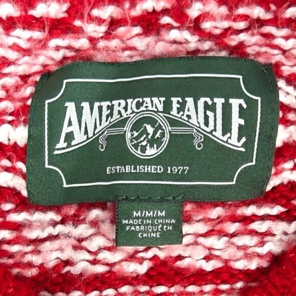 American Eagle Red & White FairIsle Sweater M Winter Knit Pullover - Picture 5 of 6